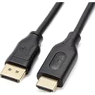 Amazon Basics DisplayPort to HDMI Cable, Uni-Directional, 4K@30Hz, 1920x1200, 1080p, Gold-Plated Connectors for Enhanced Picture Quality and Sound, 6 ft, Black